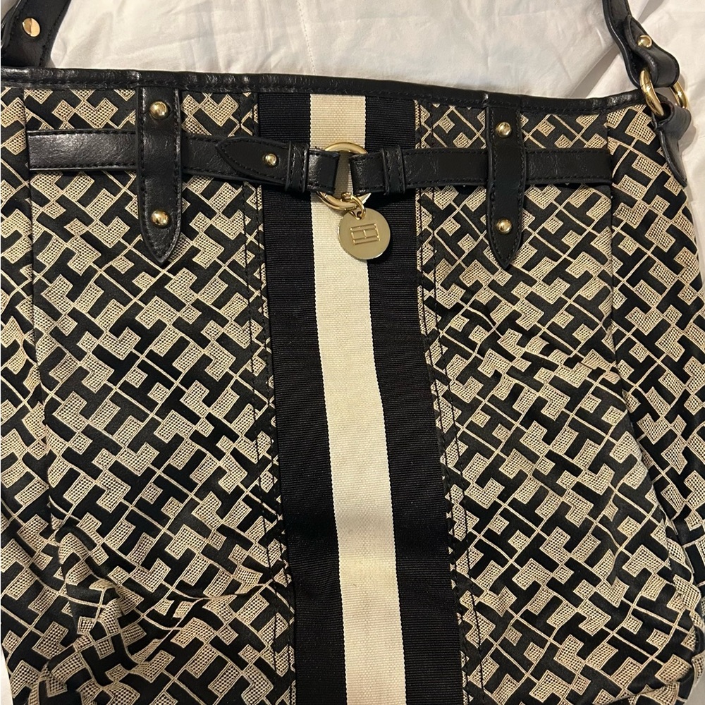 Tommy Hilfiger Black and Cream Shoulder Bag
